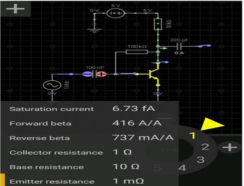 Figura 2.4. Parámetros a editar en el transistor bipolar de EveryCircuit. 