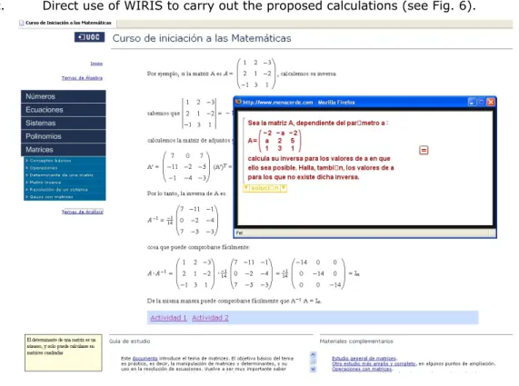 Fig. 6 Exercise with the WIRIS calculator
