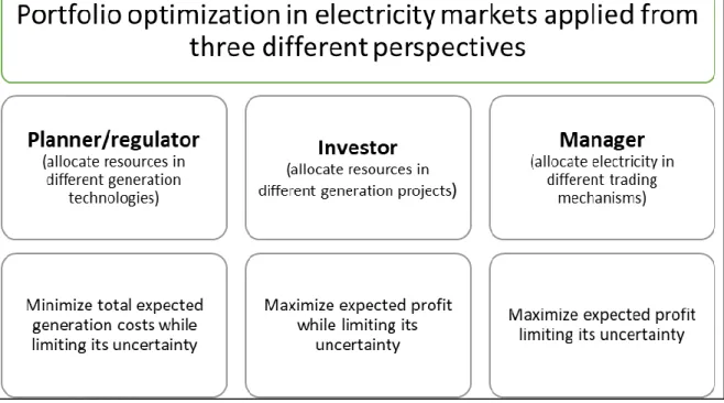 FIGURE 5: PORTFOLIO OPTIMISATION IN THE ELECTRICITY SECTOR FROM THREE DIFFERENT PERSPECTIVES: PLANNERS, INVESTORS,  AND MANAGERS 