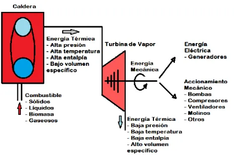 Figura 1.3: Transformación de la energía en un proceso de cogeneración. 