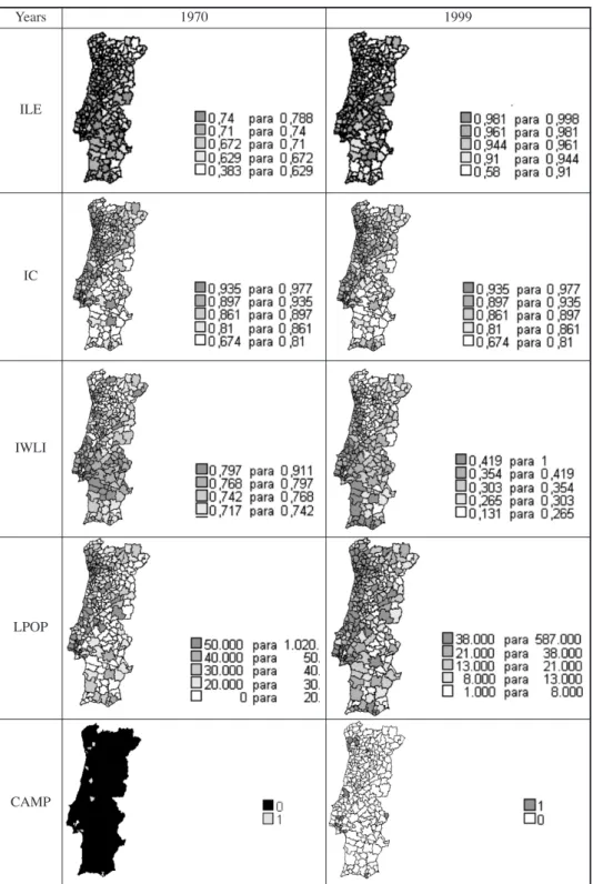 Figure 2.1 Geographical distribution of the variables, 1970 and 1999 Years 1970 1999 ILE IC IWLI LPOP CAMP