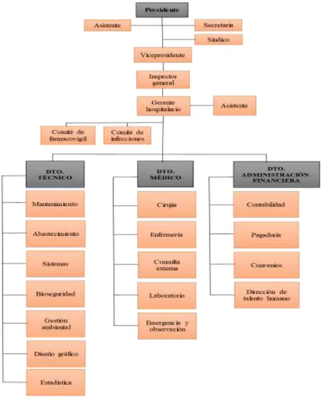 Figura 2. Organigrama de funciones del Hospital León Becerra de Guayaquil. Información tomada de  dirección de talento humano