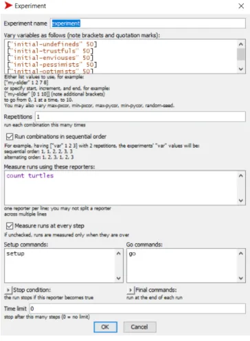 Figure 6: Netlogo experiment setupscreen