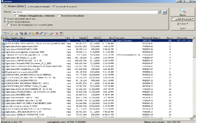 Figura 7: Ejemplo de búsqueda y recuperación de información en el software Where is it? 