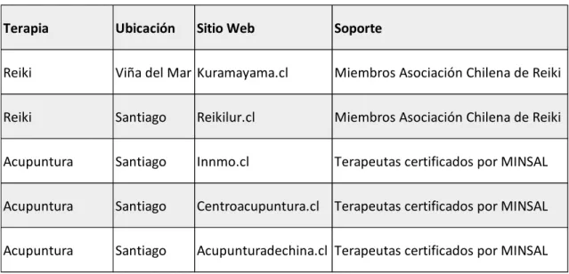 Tabla 1-12: Socios claves: centros de terapias complementarias 