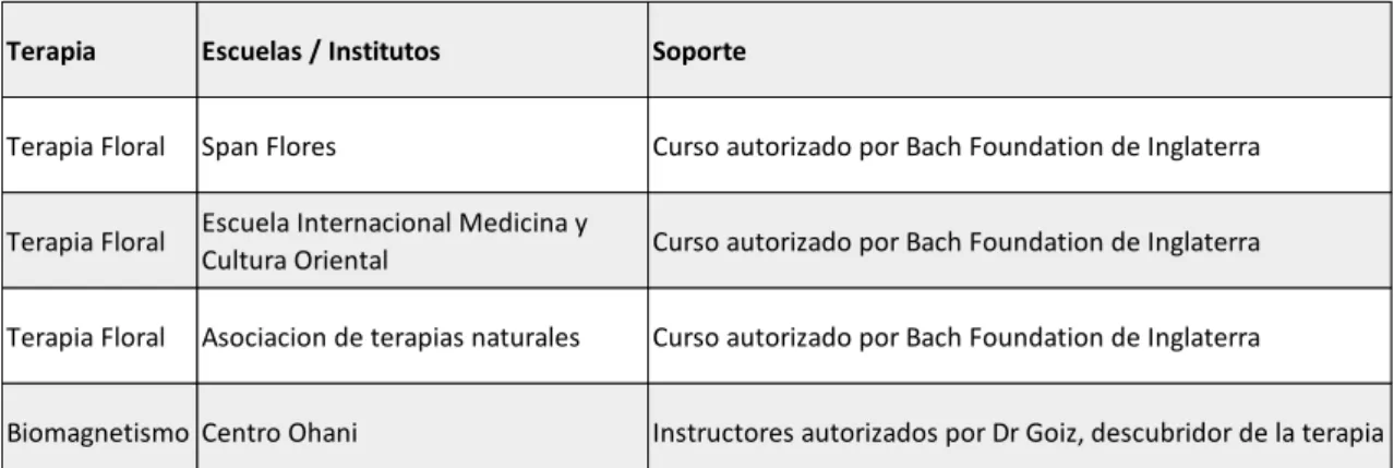 Tabla 1-15: Socios claves: escuelas e institutos 