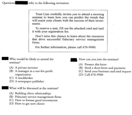 Figure 8. Post-test Text and Question Types Example. 