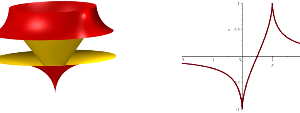 Figure 3: Left: surface of revolution S. Right: profile curve C P (Example 3.3)