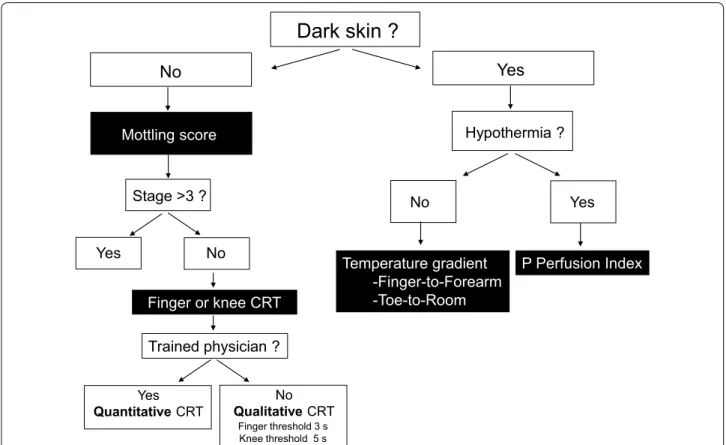 Fig. 3  Proposed strategy to evaluate peripheral tissue perfusion using the skin. CRT  capillary refill time, P.Perfusion index peripheral perfusion index