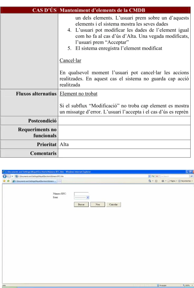 Figura 7. Pantalla per buscar o crear un element de la CMDB 