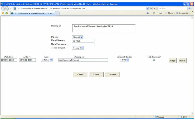 Figura 8. Pantalla per crear o modificar un element de la CMDB 