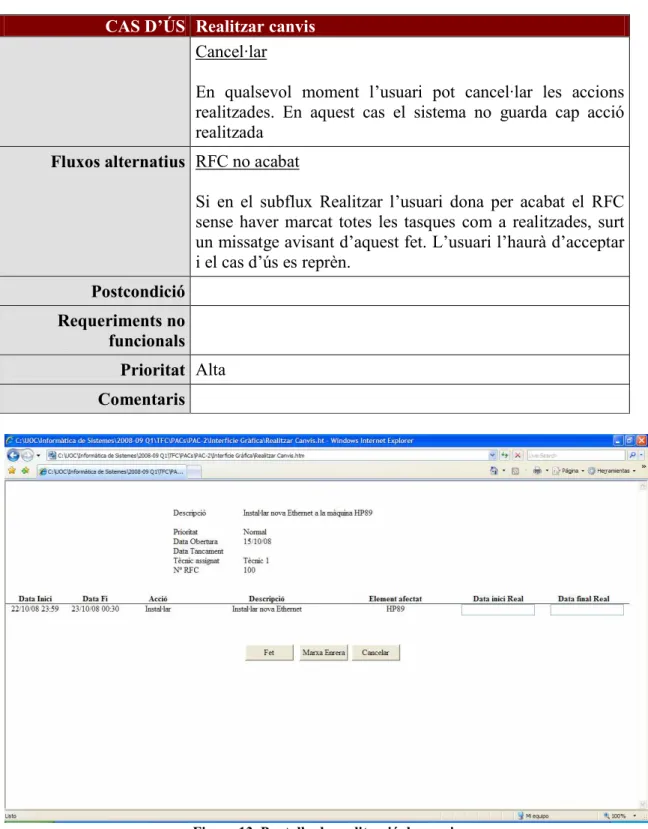 Figura 13. Pantalla de realització de canvis 