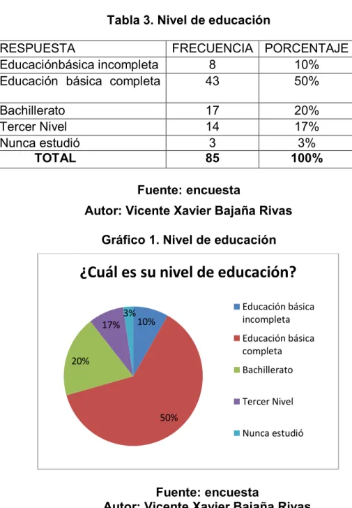 Tabla 3. Nivel de educación 