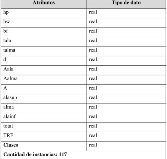 Tabla 3.1. Descripción del conjunto de datos de incendio. 