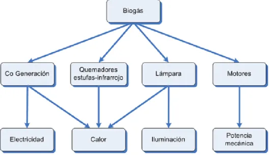Figura 1.1 Aplicaciones del biogás 