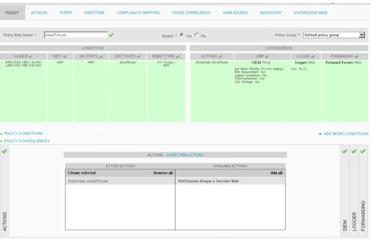 Fig. 7.27: Configuraci´ on acci´ on consecuencia ( creada previamente ) al aplicar la pol´ıtica.