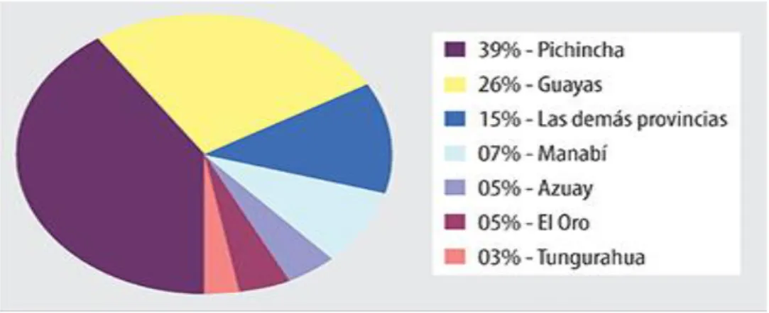 Figura 1. Exportaciones PyMES por provincias, tomado del Censo Nacional Económico 2010, INEC 