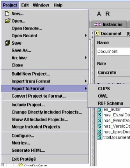 Figura 8. Menú Project de Protégé 2.1. 