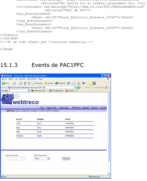 Figura 13. Pàgina d’Events de PAC1 de PFC 