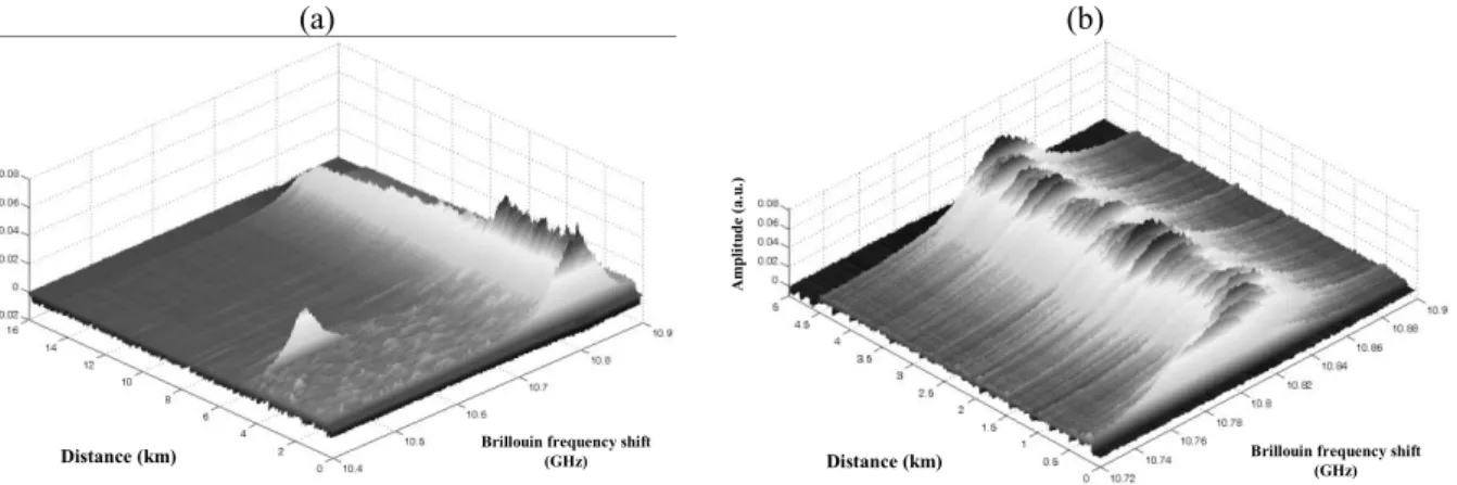 Fig. 3. Experimental results of the distributed Brillouin sensor. 