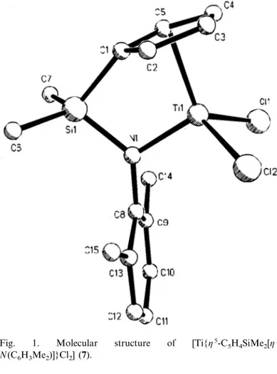 Fig. 1. Molecular structure of [Ti{ h 5 -C 5 H 4 SiMe 2 [ h 1 - -N(C 6 H 3 Me 2 )]}Cl 2 ] (7).