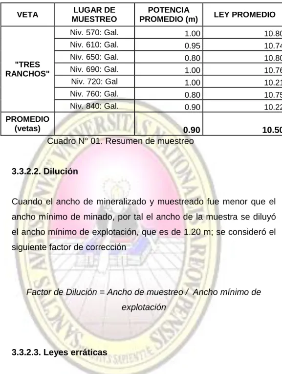Cuadro N° 01. Resumen de muestreo 