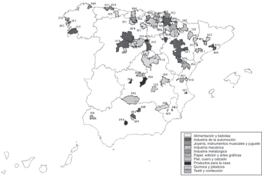Figura 2.  El mapa de los SPL manufactureros de gran empresa en España a partir  de la metodología ISTAT (2006)