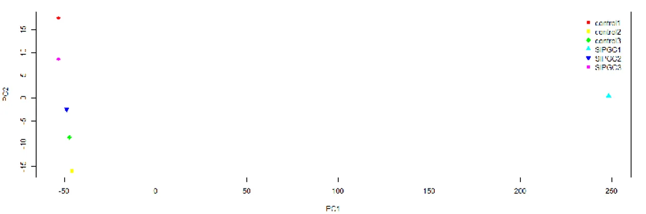 Figura 11 PCA de las muestras del dataset 1. Arriba antes de normalizar, abajo después Observamos una  muestra muy diferente las demás 