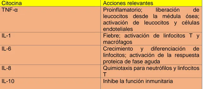 Figura 2. Principales funciones de las citocinas inflamatorias (1) 