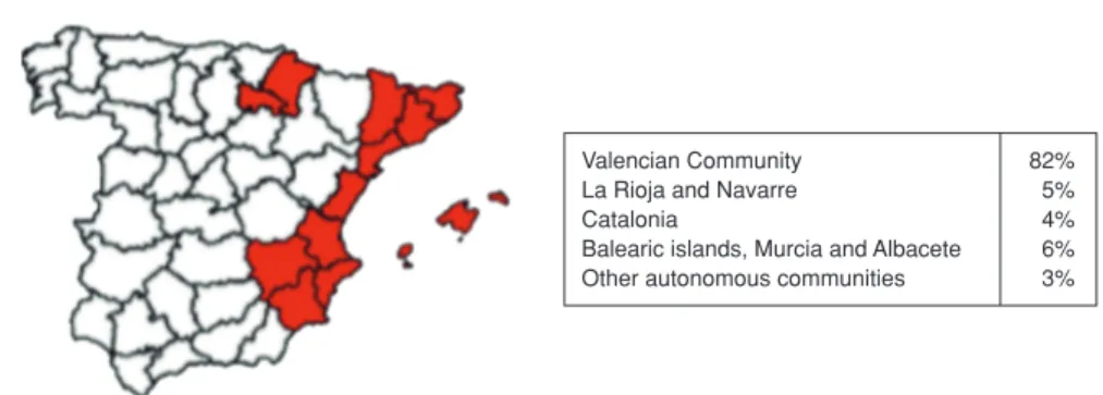 Figure 1.  Autonomous communities in which footwear is manufactured