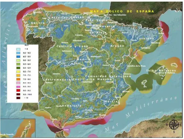Figura 2 Mapa eólico de España. 
