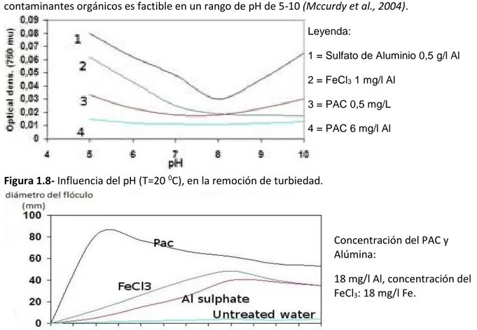 Figura 1.9- Tamaño  de  los  flóculos  vs  concentración  de  coagulantes  (T=21 0 C)