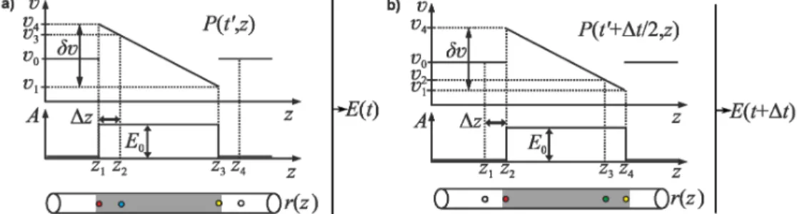 Fig. 1. Reflection of the pulse P(t,z) as it propates along the fiber. 