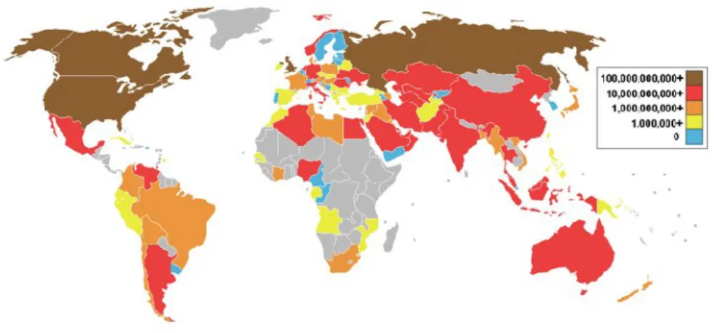 Fig. 1.4 – Países productores de Gas Natural. Fuente:(Wikipedia, 2010b)