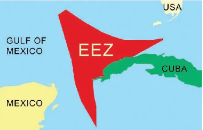Fig. 1.7 – Zona Exclusiva Económica Cubana (siglas en Ingles: EEZ). Fuentes: 