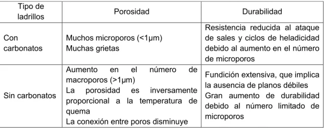 Tabla Resumen de las características de los ladrillos (16) Tipo de