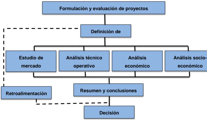 Figura 1.2 Estructura general de la evaluación de proyectos. Fuente: (Baca Urbina, 2006)