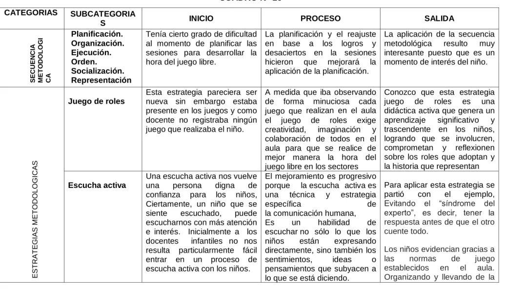 CUADRO N° 16  CATEGORIAS  SUBCATEGORIA