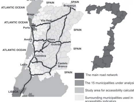 Figure 2.  The set of 15 municipalities under study within Portugal mainland