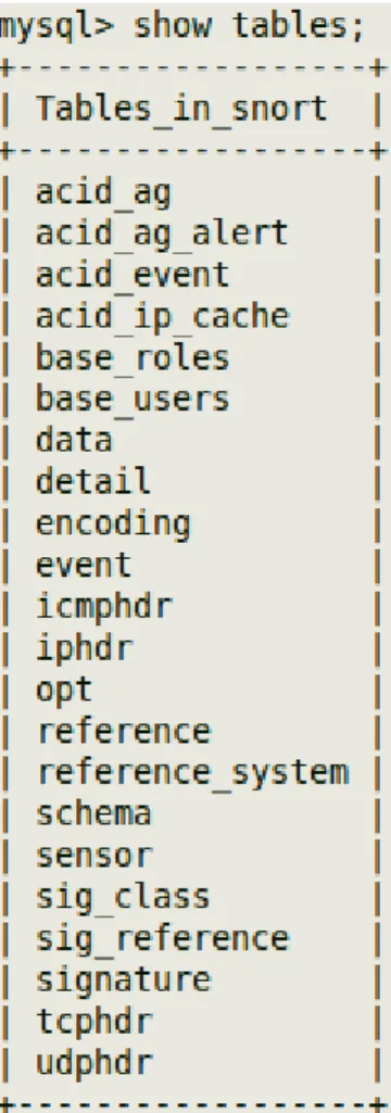 Figura  2.7: Visualización  de tablas  de Snort. 