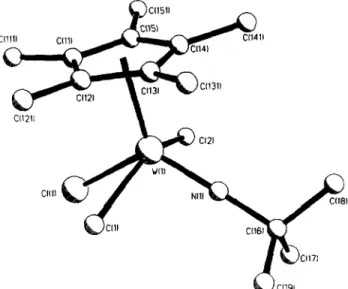 Fig.  3.  Perspective  view'  of  the  molecular  structure  of  [WCp*CI-  Me2(N'Bu ) ]  (12)  with  the  atom-numbering  scheme