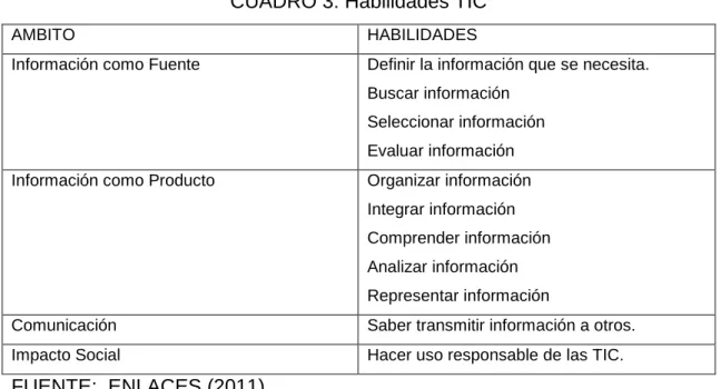 CUADRO 3: Habilidades TIC 