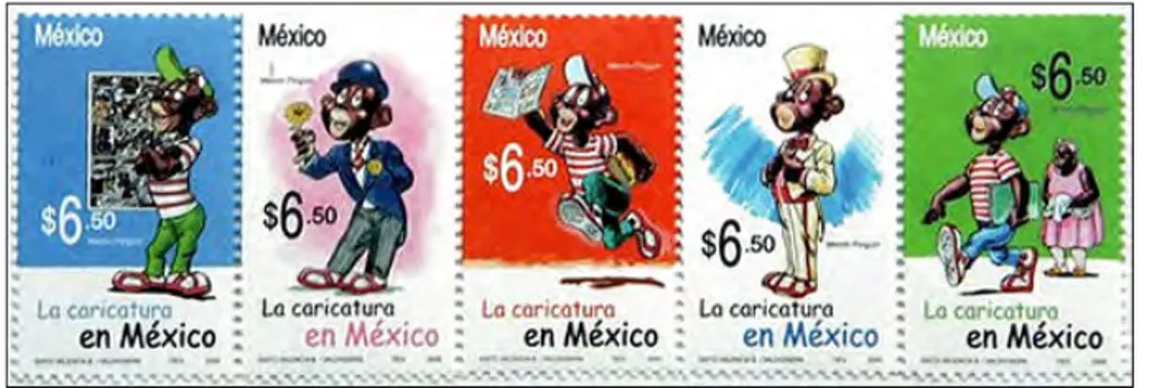 Fig. 3. Los cinco timbres postales de Memín Pinguín. 