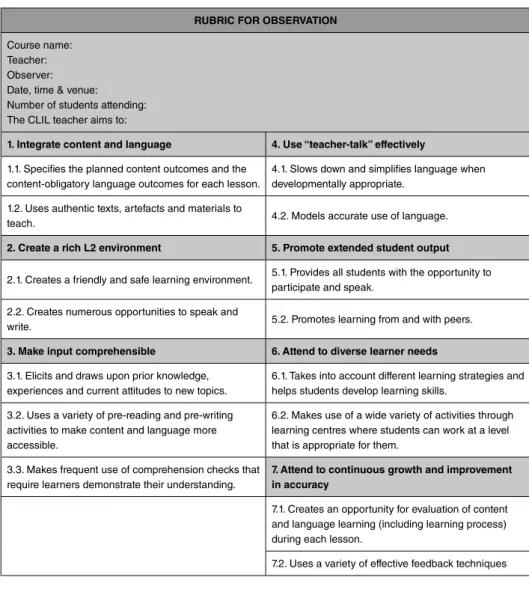 Table 2. Observation rubric