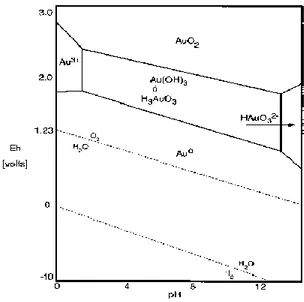 Fig. N° 1. Diagrama de estabilidad Au-H2O-CN 
