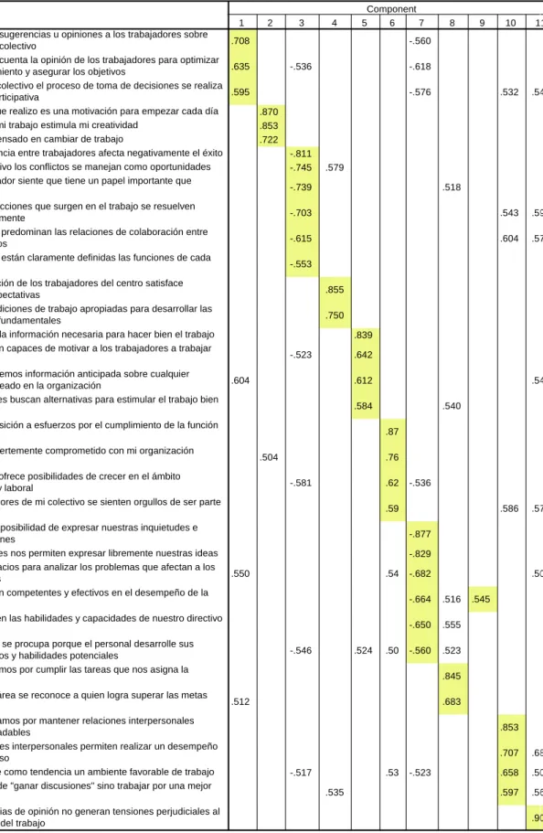 Tabla 4. Caracterización de los 11 constructos evaluados por la encuesta 