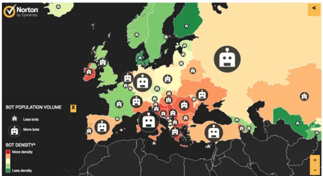 Figure 2.5: Distribución de bots en Europa Jul2017 [25].