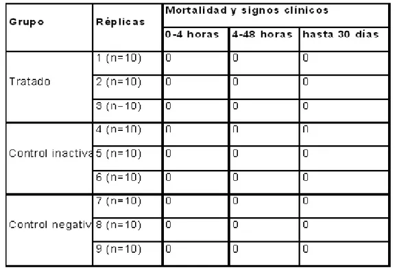 Tabla 10. Mortalidad y signos clínicos en Apis mellifera tratada con Tricosave-34 (109  conidios/mL)