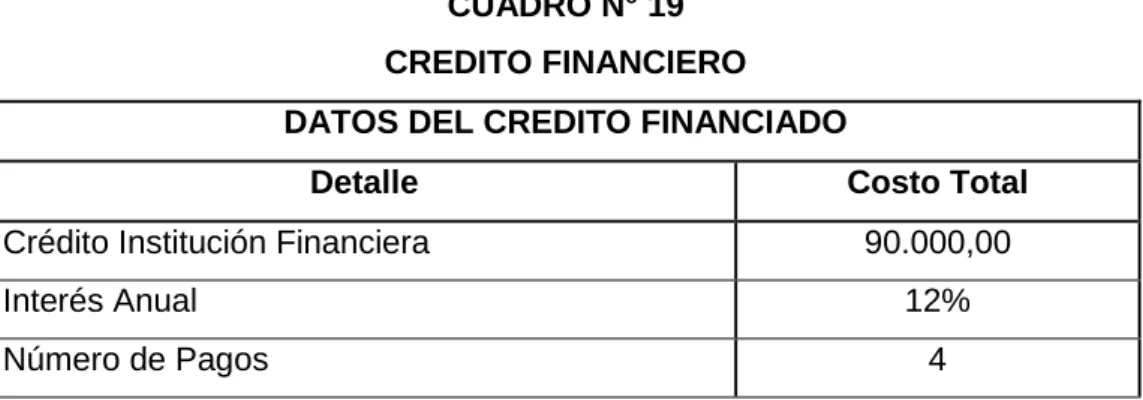 CUADRO N° 19  CREDITO FINANCIERO 