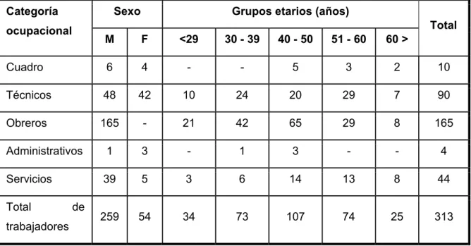 Tabla 2.1. Plantilla de la empresa  Categoría 